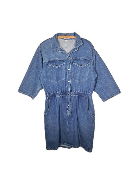 Fads Dresses & Skirts - Vintage 90s Denim Dress 100% Cotton Blue Jeans Large Slim Skirt Snap Front Y2k